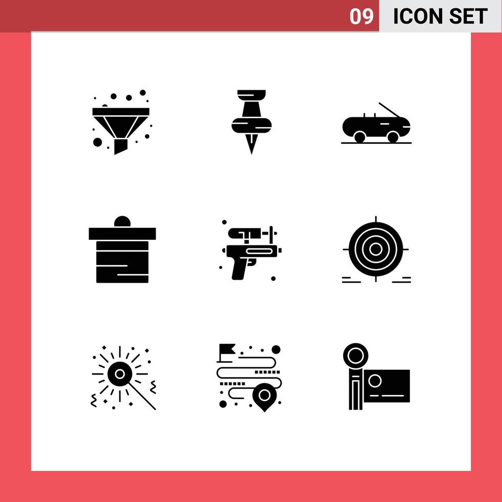 9 concept de glyphe solide pour les sites Web mobile et applications objectif parc dépôt pistolet à eau éléments de conception vectoriels modifiables vecteur