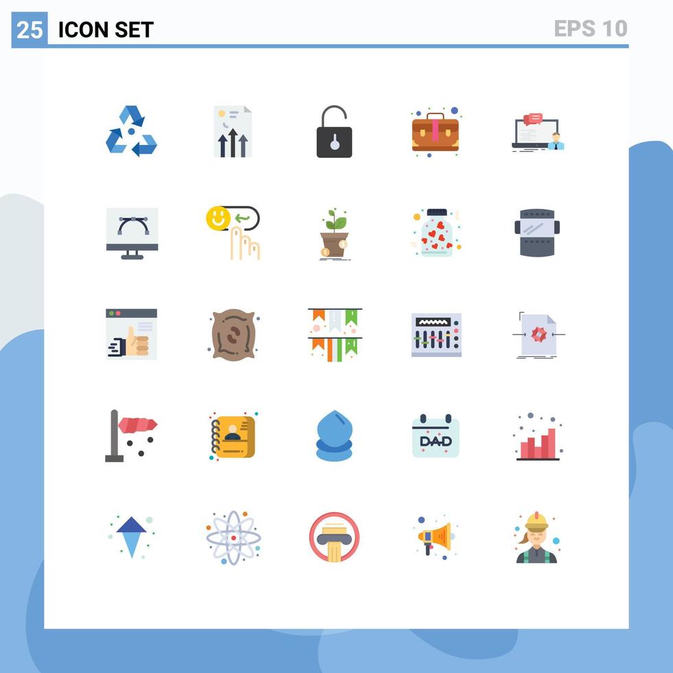 interface mobile couleur plate ensemble de 25 pictogrammes de graphique de sac d'affaires déverrouiller des éléments de conception vectoriels modifiables de sécurité vecteur