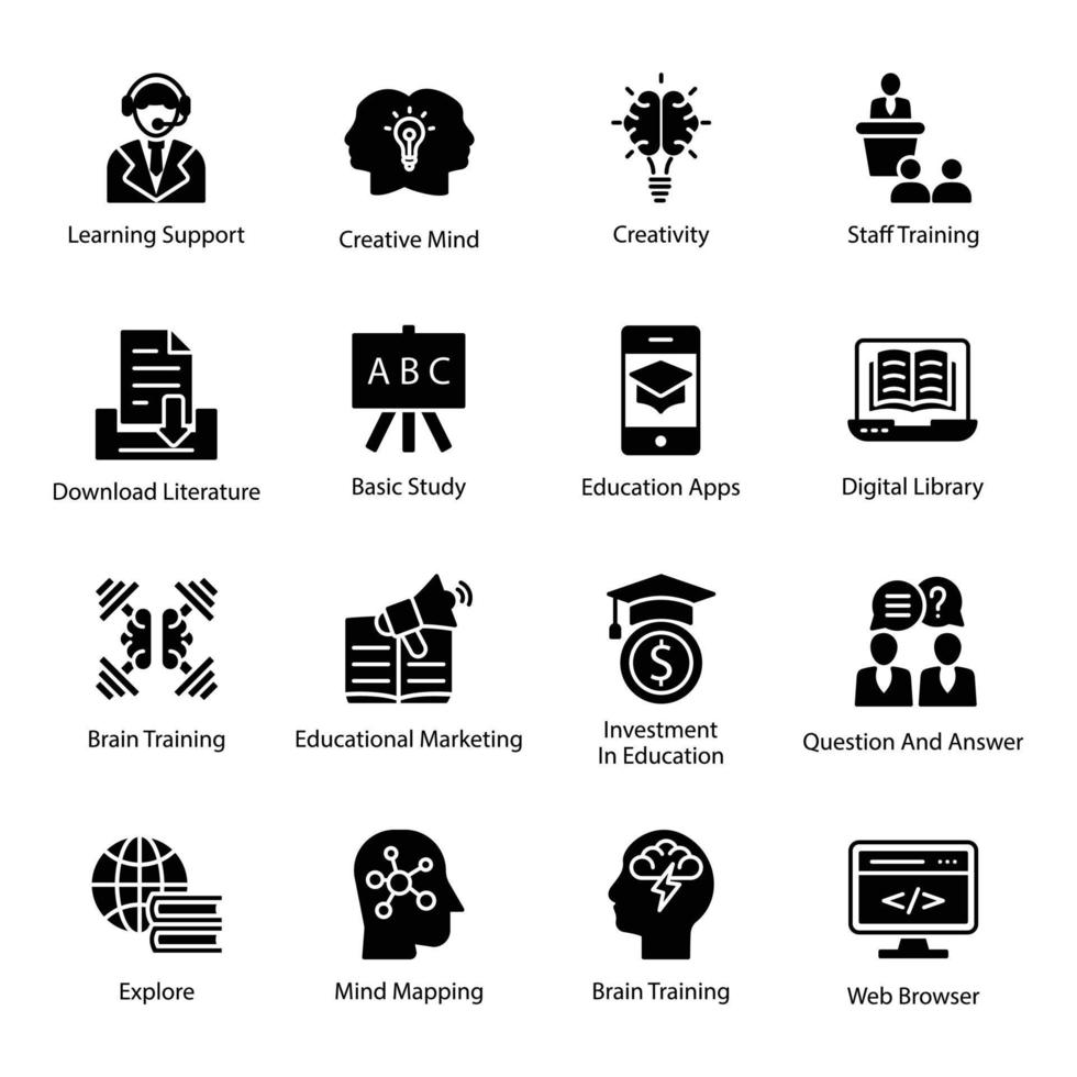 icônes vectorielles de glyphe d'étude en ligne vecteur