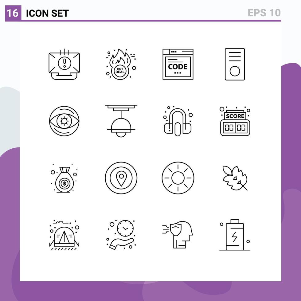 ensemble moderne de 16 contours pictogramme de dispositifs matériels hot deal codage de bureau éléments de conception vectoriels modifiables vecteur