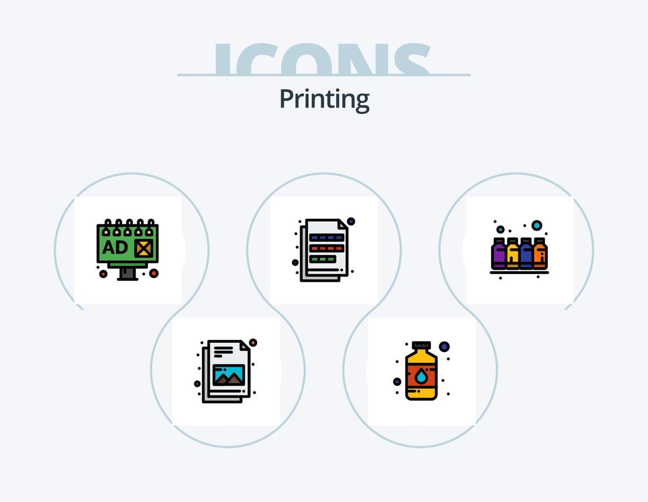 pack d'icônes rempli de ligne d'impression 5 conception d'icônes. catalogue. imprimer. imprimer. appareil. serveur vecteur