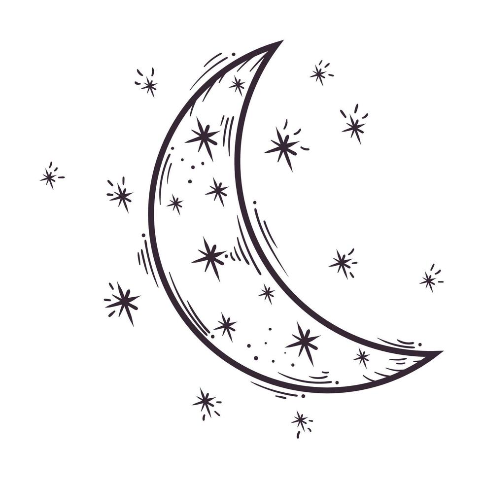 croissant de lune avec des étoiles vecteur
