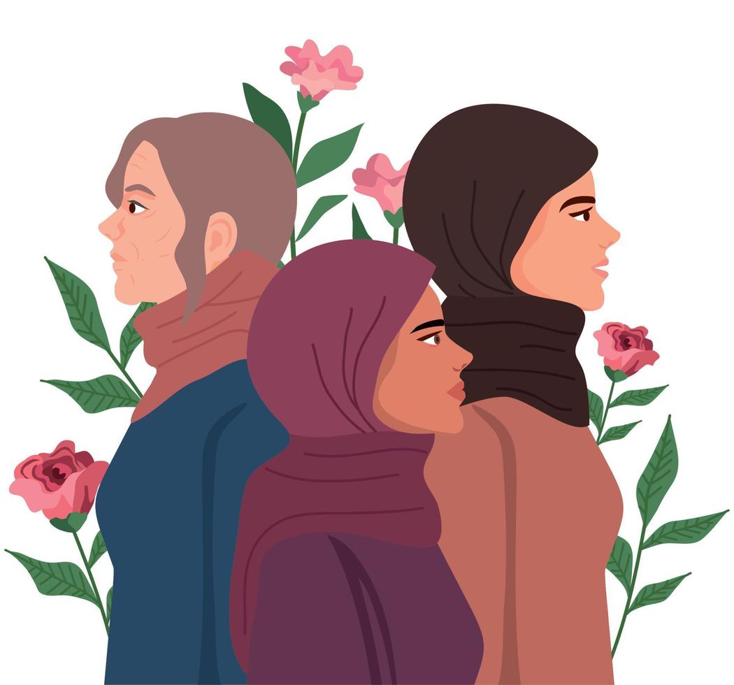 trois personnages féminins iraniens vecteur