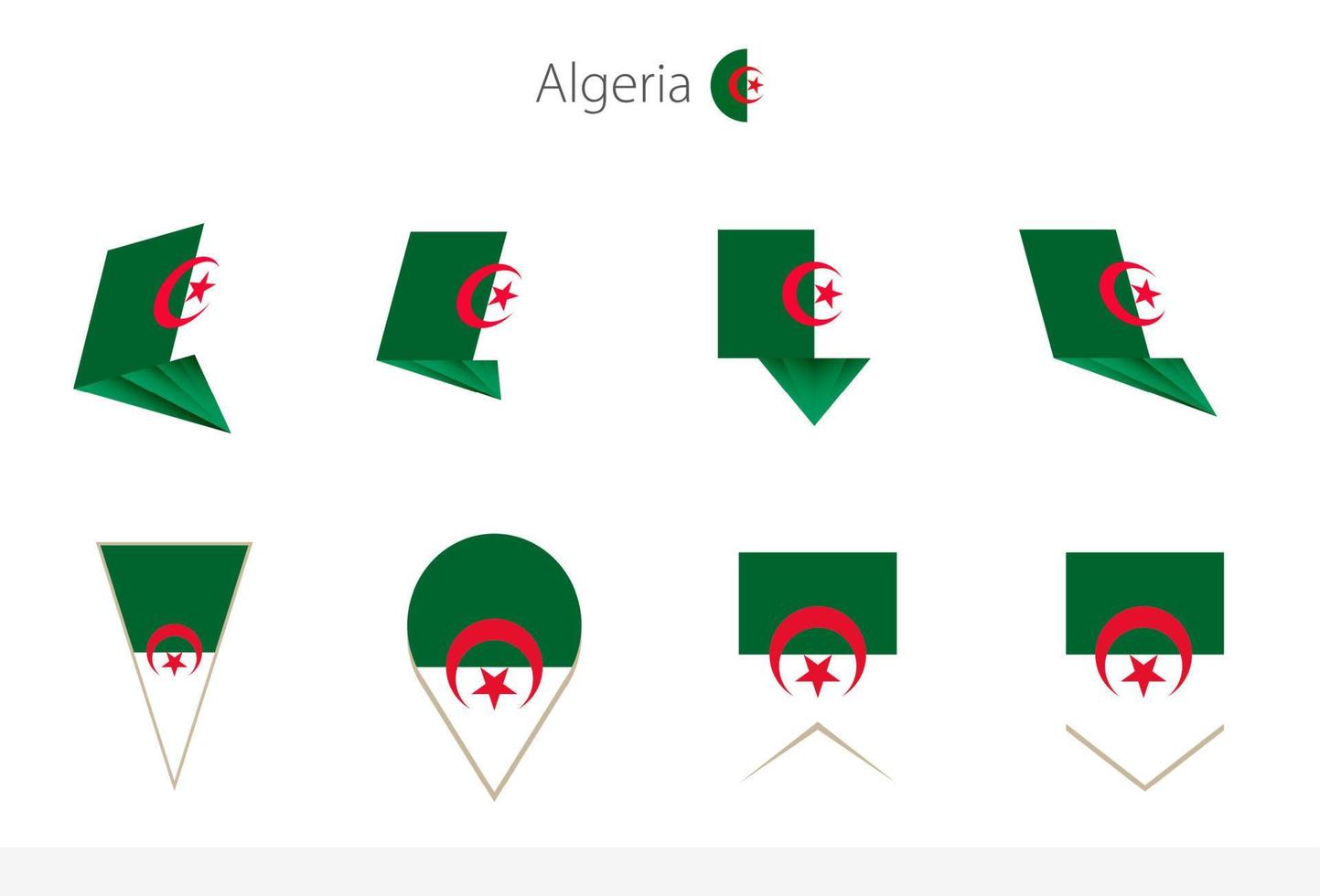 collection de drapeaux nationaux algériens, huit versions de drapeaux vectoriels algériens. vecteur
