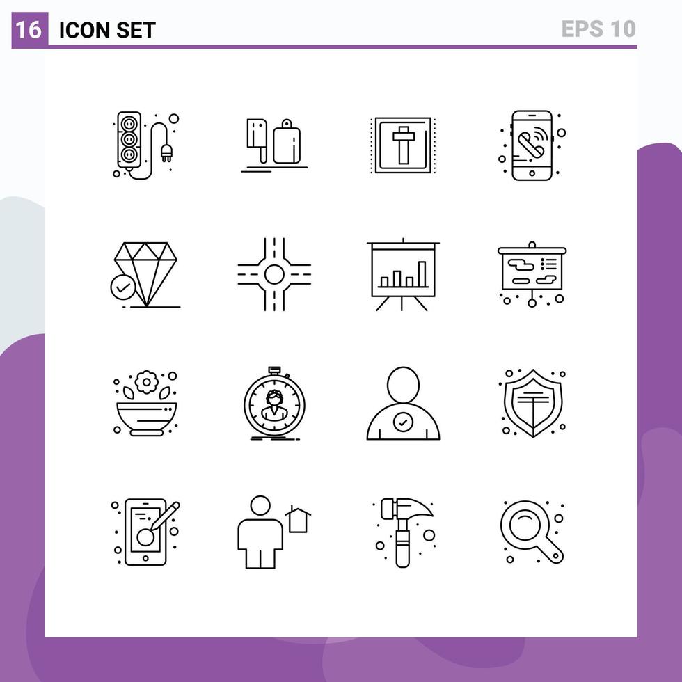 ensemble de 16 symboles d'icônes d'interface utilisateur modernes signes pour bijou téléphone nourriture signe mobile éléments de conception vectoriels modifiables vecteur