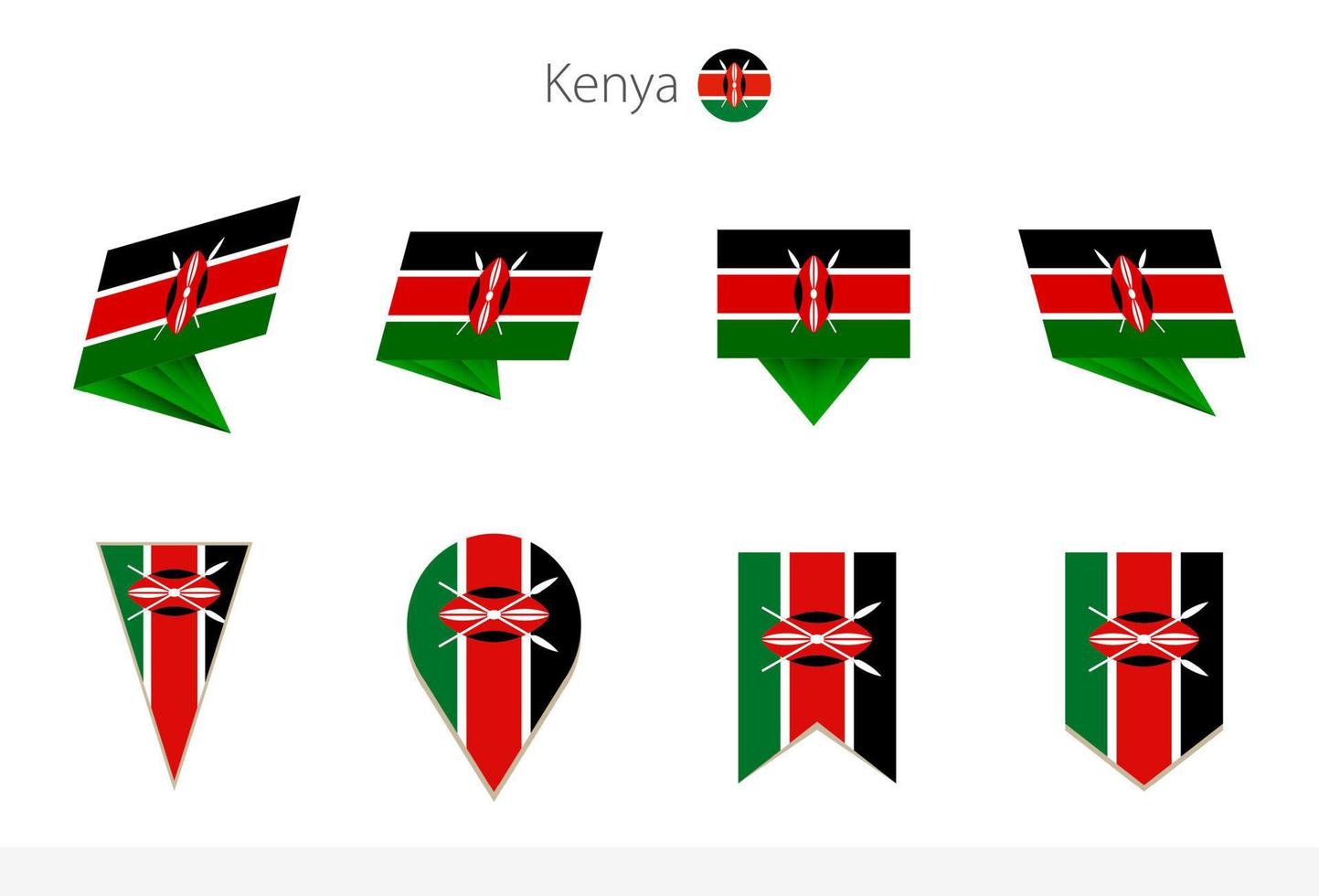 collection de drapeaux nationaux du kenya, huit versions de drapeaux vectoriels du kenya. vecteur