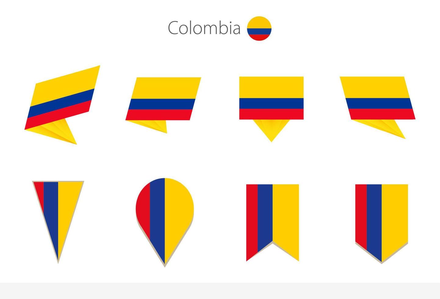 collection de drapeaux nationaux colombiens, huit versions de drapeaux vectoriels colombiens. vecteur