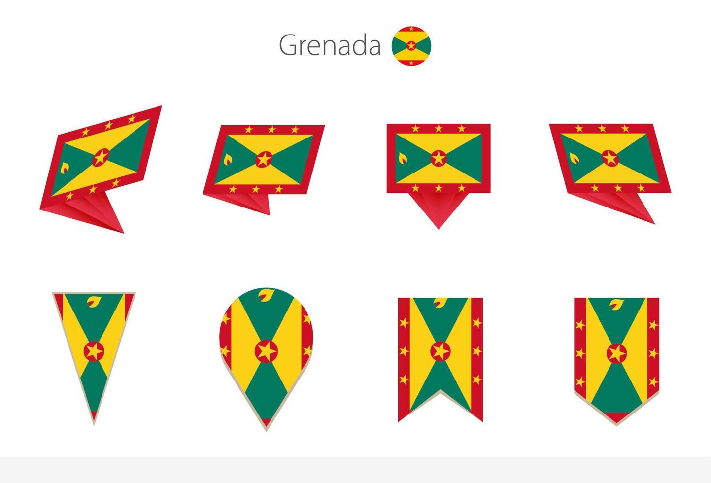 collection de drapeaux nationaux de la grenade, huit versions des drapeaux vectoriels de la grenade. vecteur