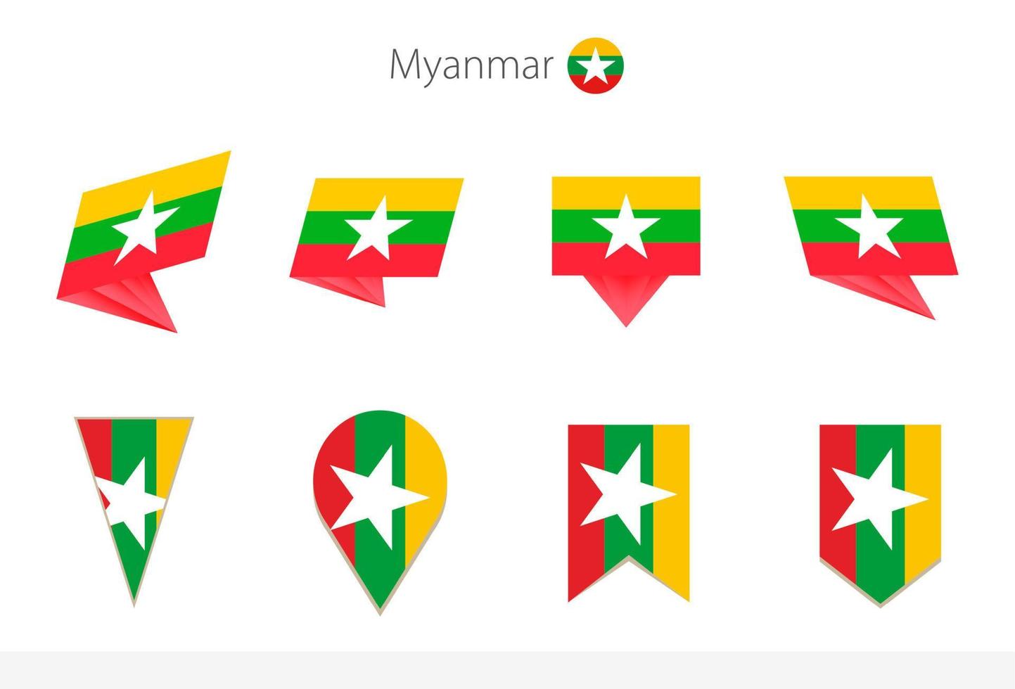 collection de drapeaux nationaux du myanmar, huit versions des drapeaux vectoriels du myanmar. vecteur