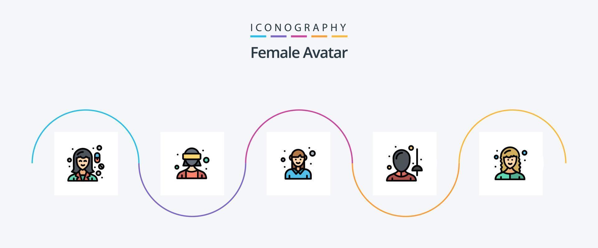 ligne d'avatar féminin remplie de 5 icônes plates, y compris l'épée. escrime. lunettes vr. Femme. femme vecteur