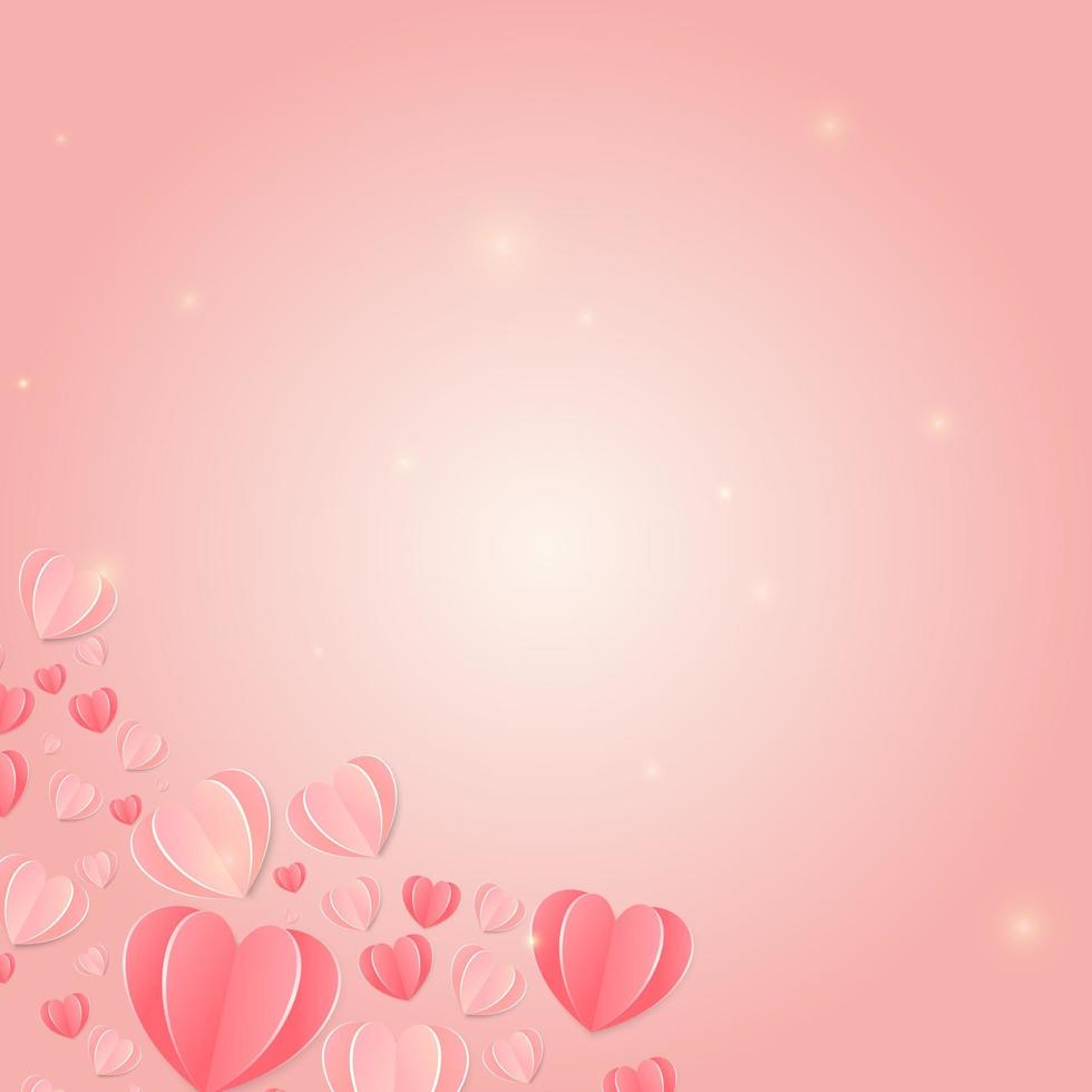 concept de papier découpé en forme de coeur sur fond rose. symboles vectoriels d'amour pour les femmes heureuses, la mère, la saint-valentin, la conception de cartes de voeux d'anniversaire. vecteur