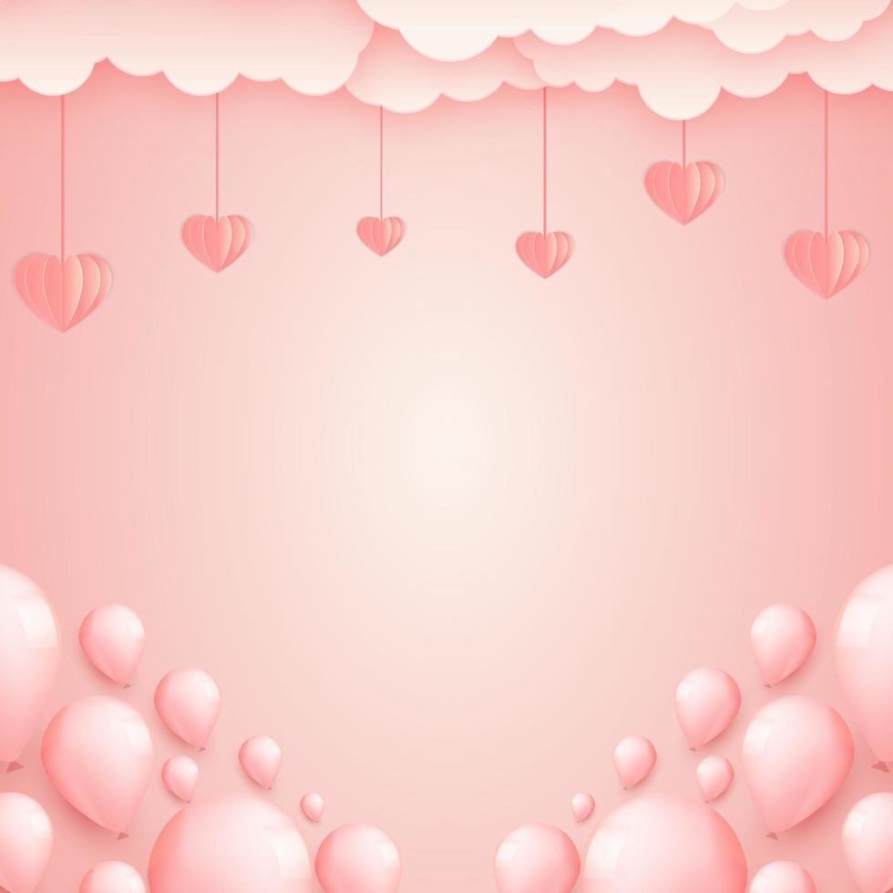 ballons de concept de coupe de papier sur le ciel. art vectoriel et illustration de l'amour et de la saint-valentin, style artisanal en papier numérique. papier d'art de fond rose. pour les femmes heureuses, la fête des mères, la Saint-Valentin,