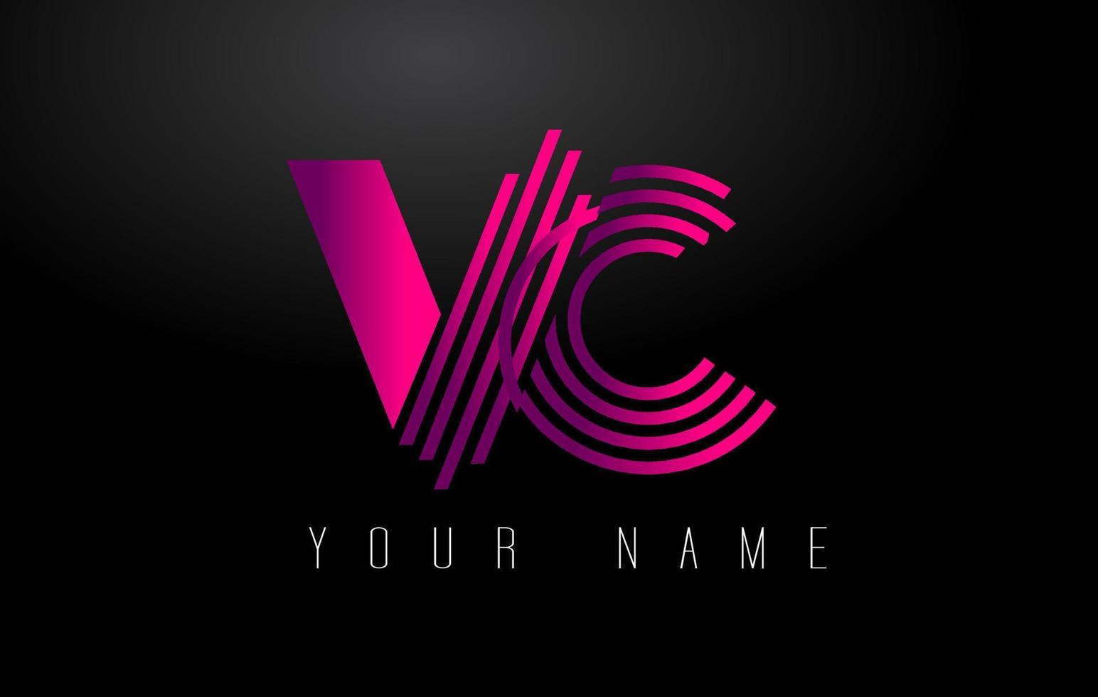 logo de lettre de lignes magenta vc. modèle de vecteur de lettres de ligne créative.