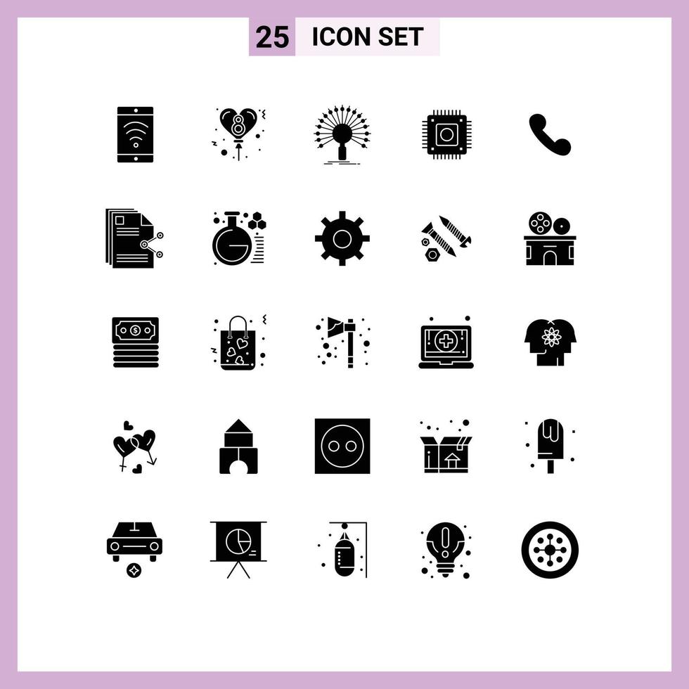 interface mobile ensemble de glyphes solides de 25 pictogrammes d'éléments de conception vectoriels modifiables de matériel informatique d'information de téléphone vecteur