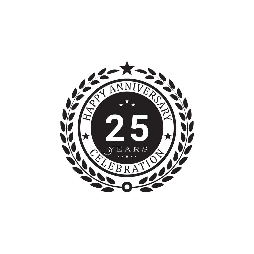 anniversaire de couronne noire. joyeux anniversaire 25 ans de célébration. illustration vectorielle sur fond blanc. vecteur