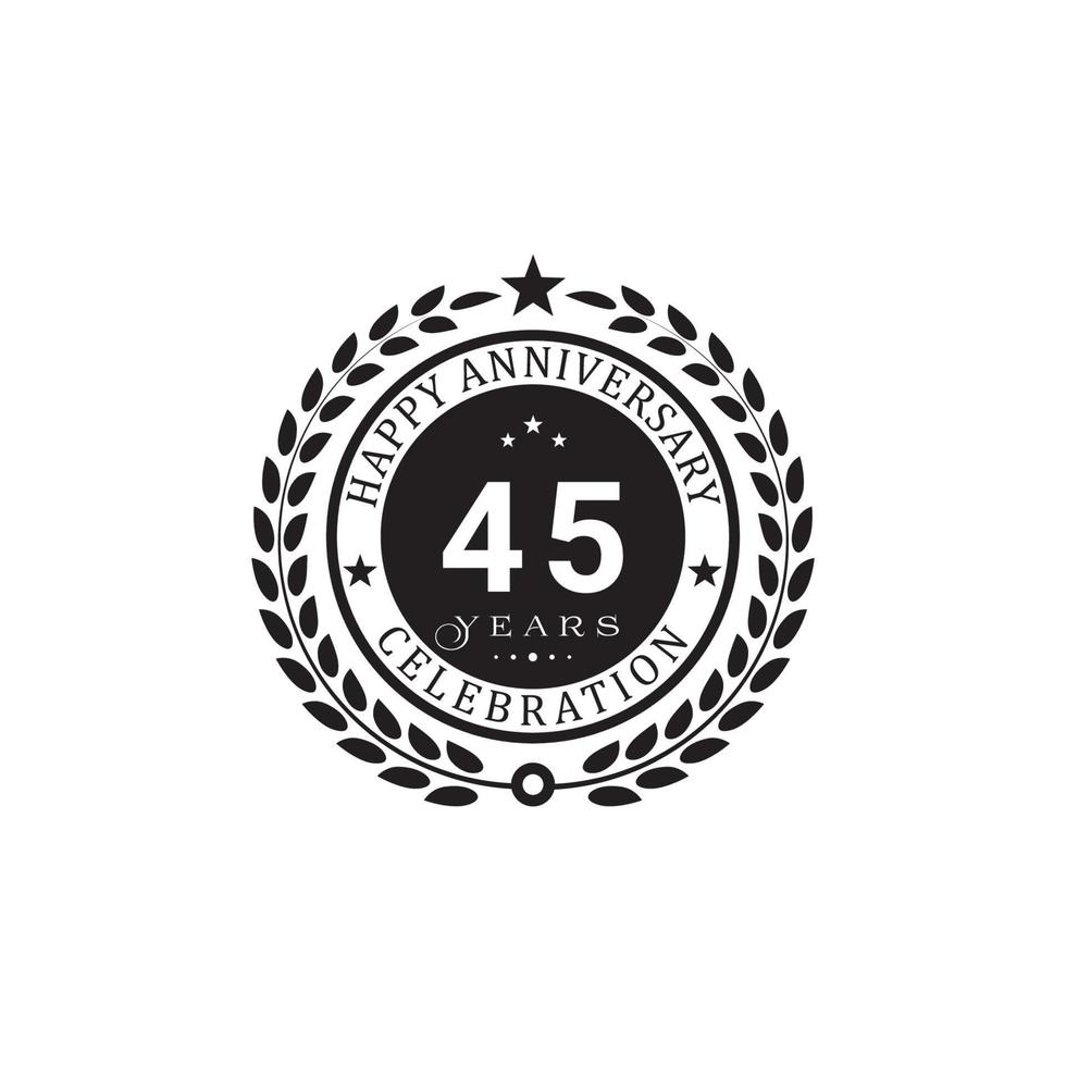 anniversaire de couronne noire. joyeux anniversaire 45 ans de célébration. illustration vectorielle sur fond blanc. vecteur