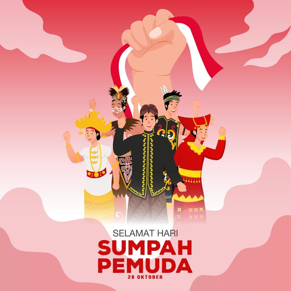 illustration vectorielle. selamat hari sumpah pemuda. traduction heureux engagement de la jeunesse indonésienne vecteur