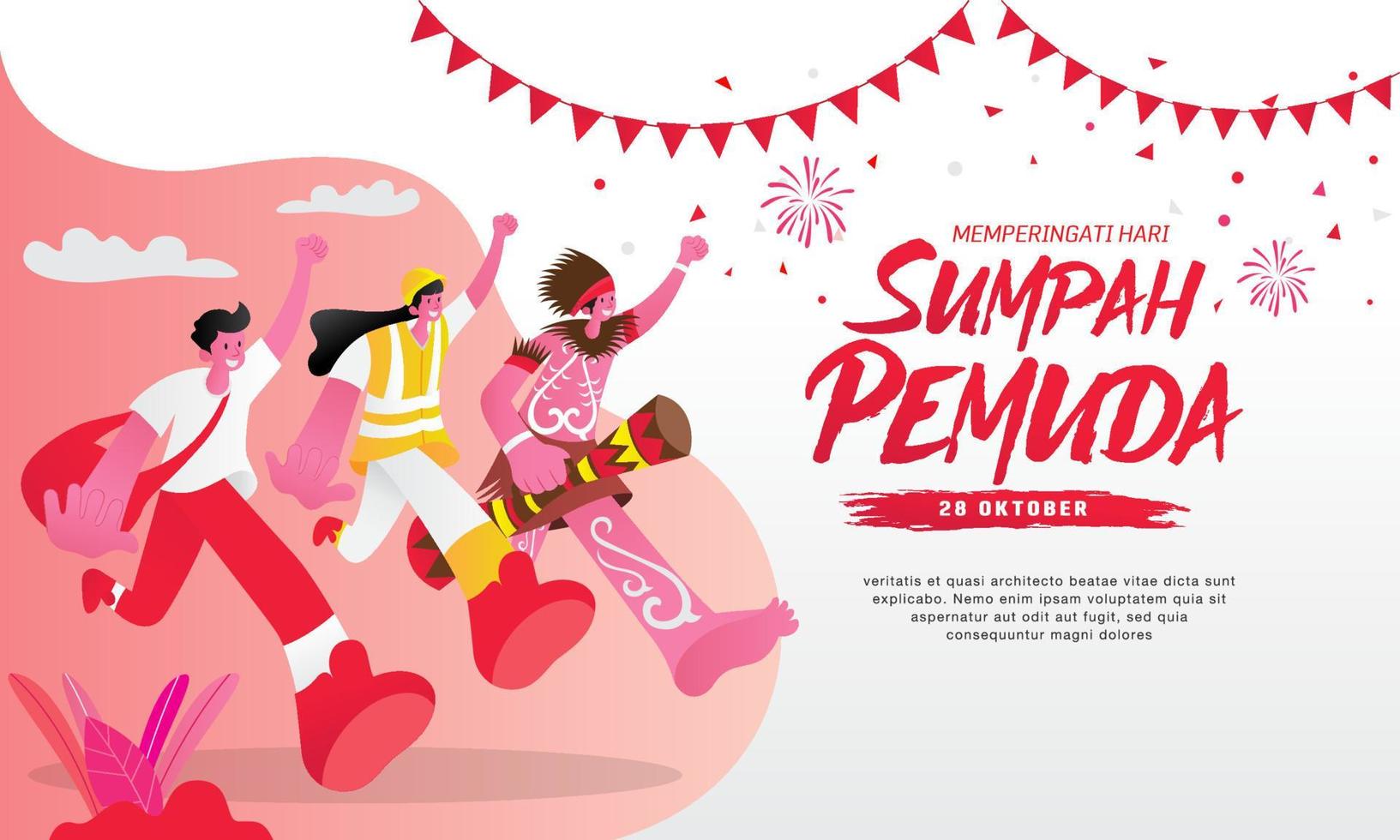 illustration vectorielle. selamat hari sumpah pemuda. traduction, promesse de la jeunesse indonésienne heureuse. adapté à la carte de voeux, à l'affiche et à la bannière vecteur