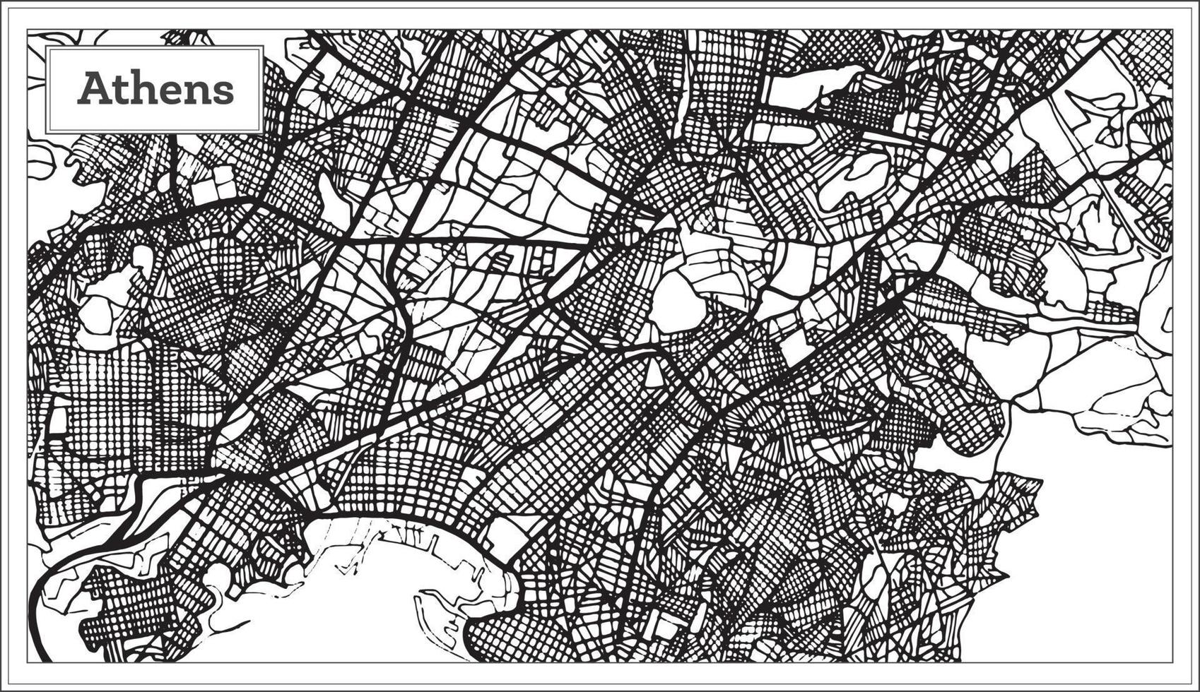 carte d'athènes grèce en noir et blanc. vecteur