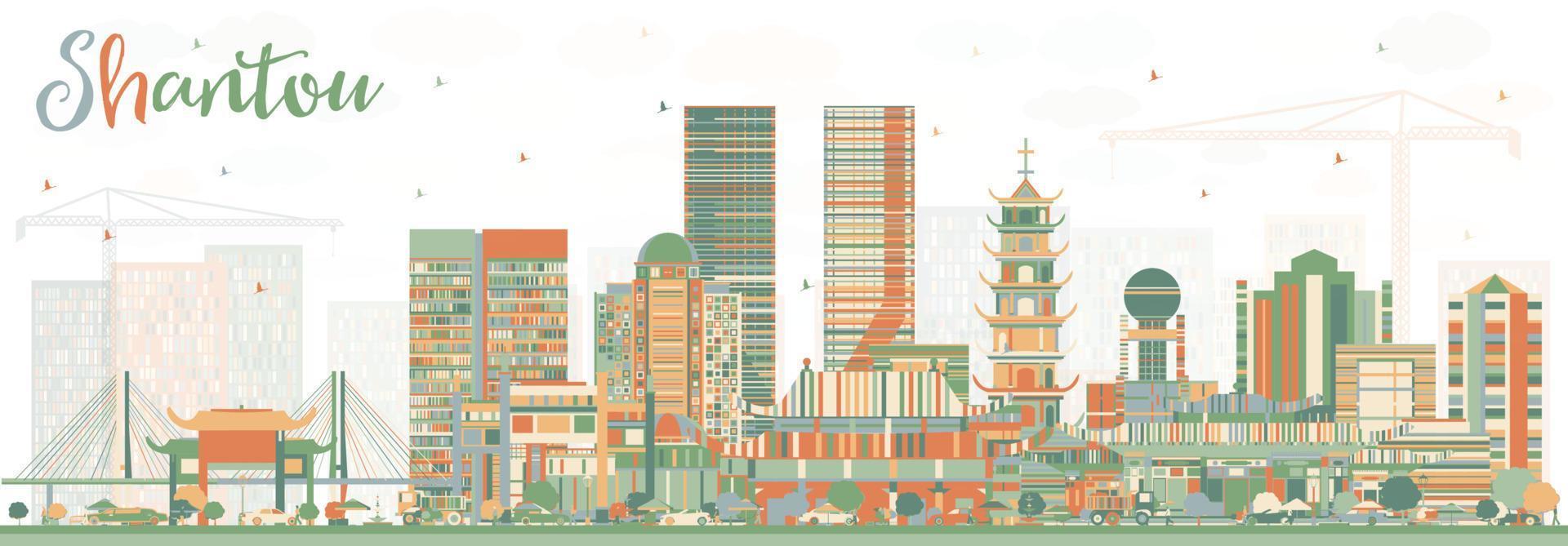 skyline de shantou china avec des bâtiments de couleur. vecteur