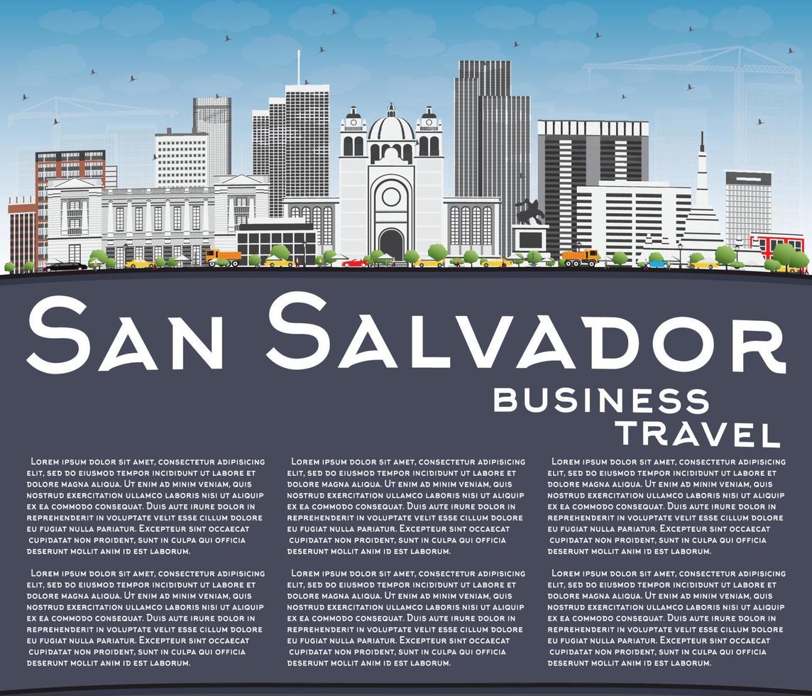 horizon de san salvador avec bâtiments gris, ciel bleu et espace de copie. vecteur