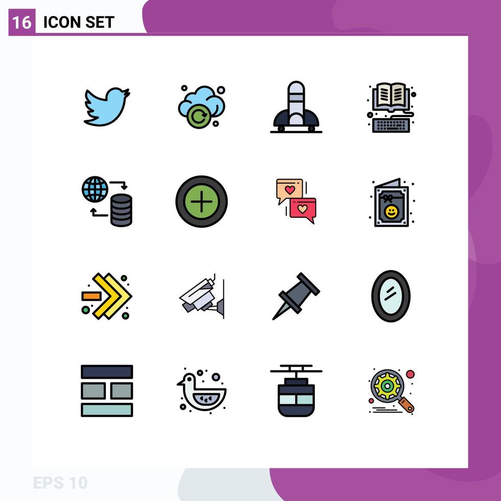 groupe de 16 signes et symboles de lignes remplies de couleurs plates pour la bibliothèque scientifique mondiale en ligne ebook éléments de conception vectoriels créatifs modifiables vecteur