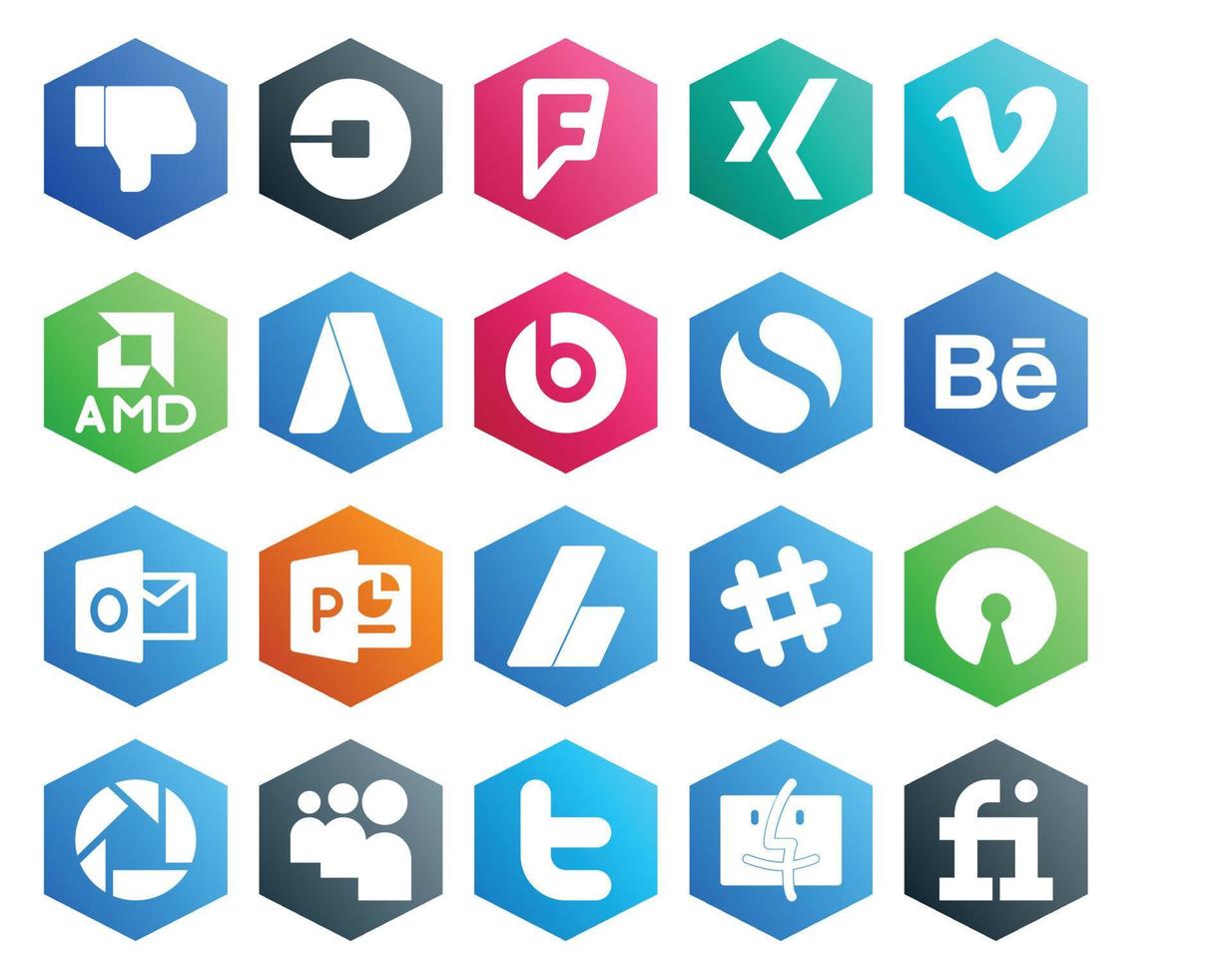 Pack de 20 icônes de médias sociaux, y compris Slack AdSense et Powerpoint Behance vecteur