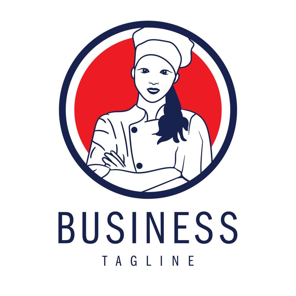 création de logo de femme chef minimaliste isolée sur fond blanc, adaptée aux entreprises alimentaires ou de boulangerie vecteur