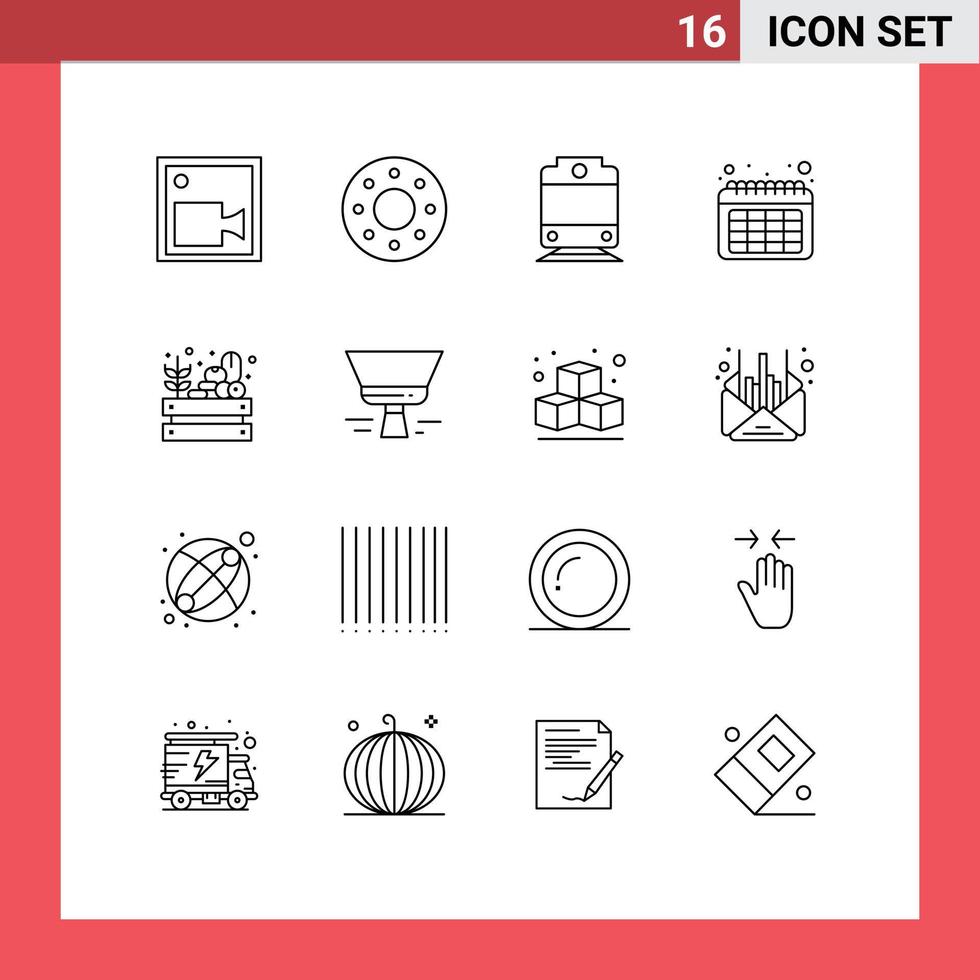 ensemble moderne de 16 contours pictogramme d'éléments de conception vectoriels modifiables de la ferme alimentaire de transport de la récolte de peinture vecteur