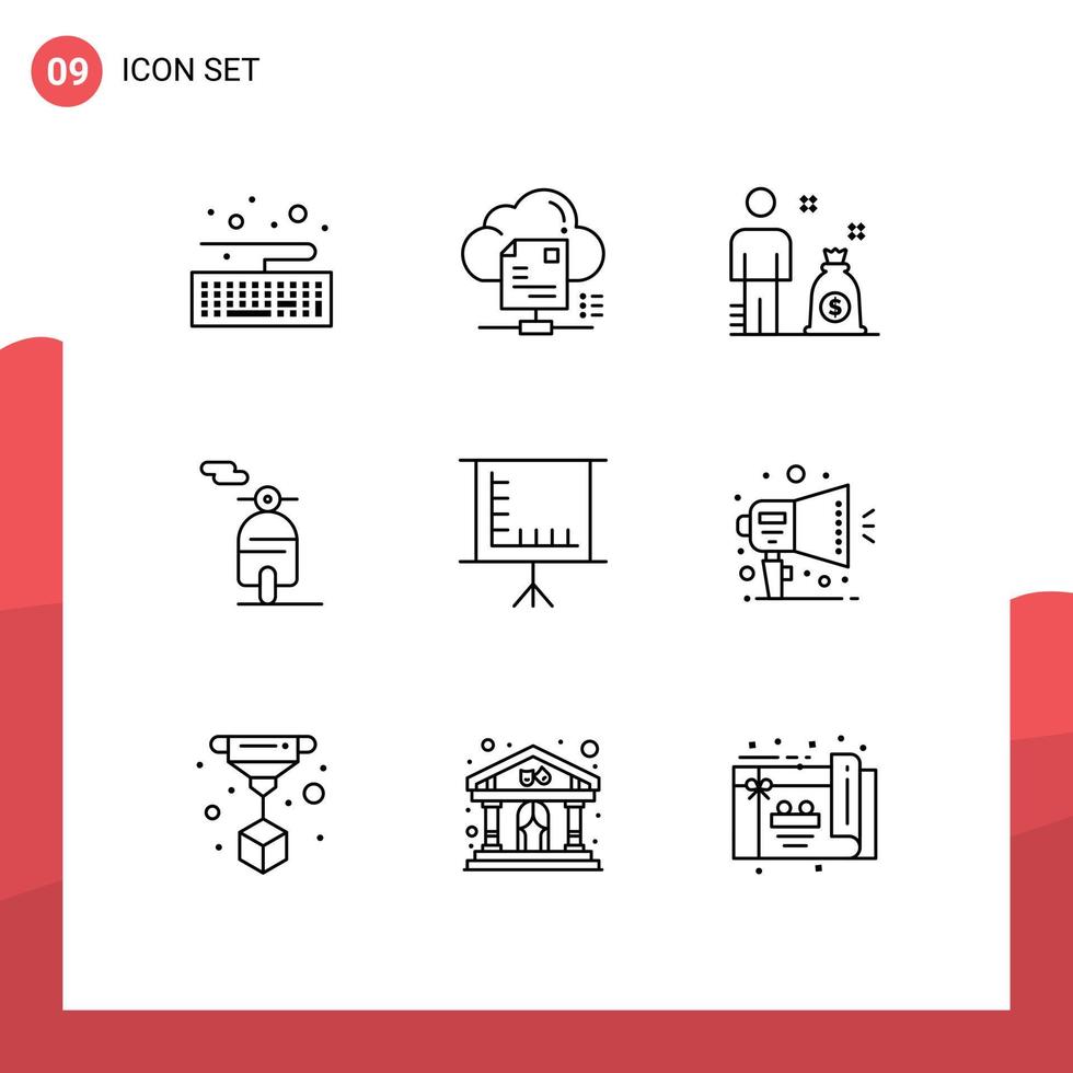 contour de l'interface mobile ensemble de 9 pictogrammes d'éléments de conception vectoriels modifiables de scooter de tableau noir d'annonce vecteur