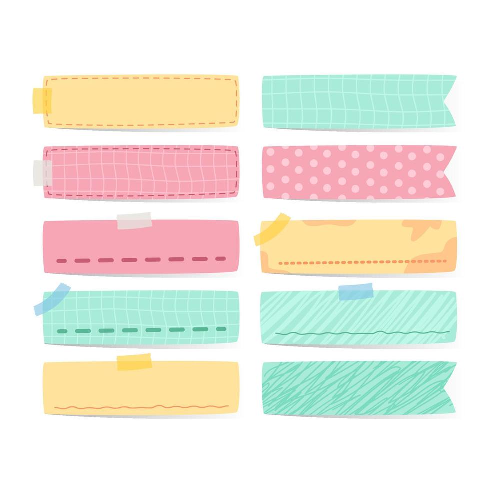 mignon kawaii note étiquette bannière ou washi tape ou élément girly de bureau de signet vecteur