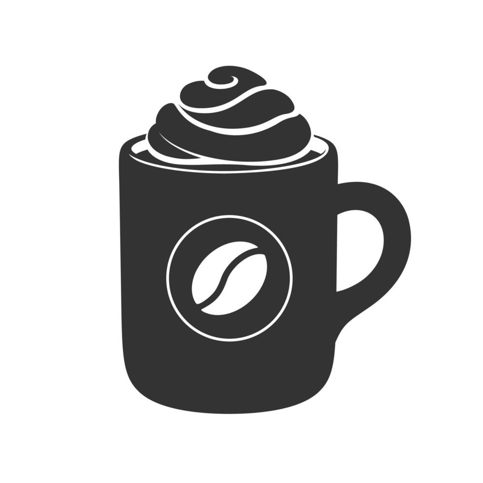 tasse en céramique remplie de café et de crème, et une silhouette de signe de grain de café. conception d'illustration vectorielle de clip art plat minimal moderne. vecteur