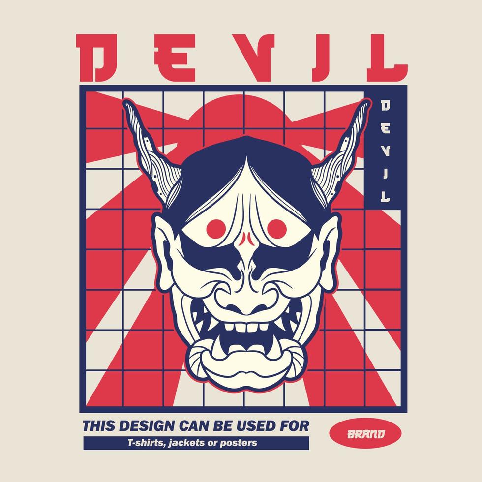 masque de diable japonais oni, illustration vectorielle vecteur