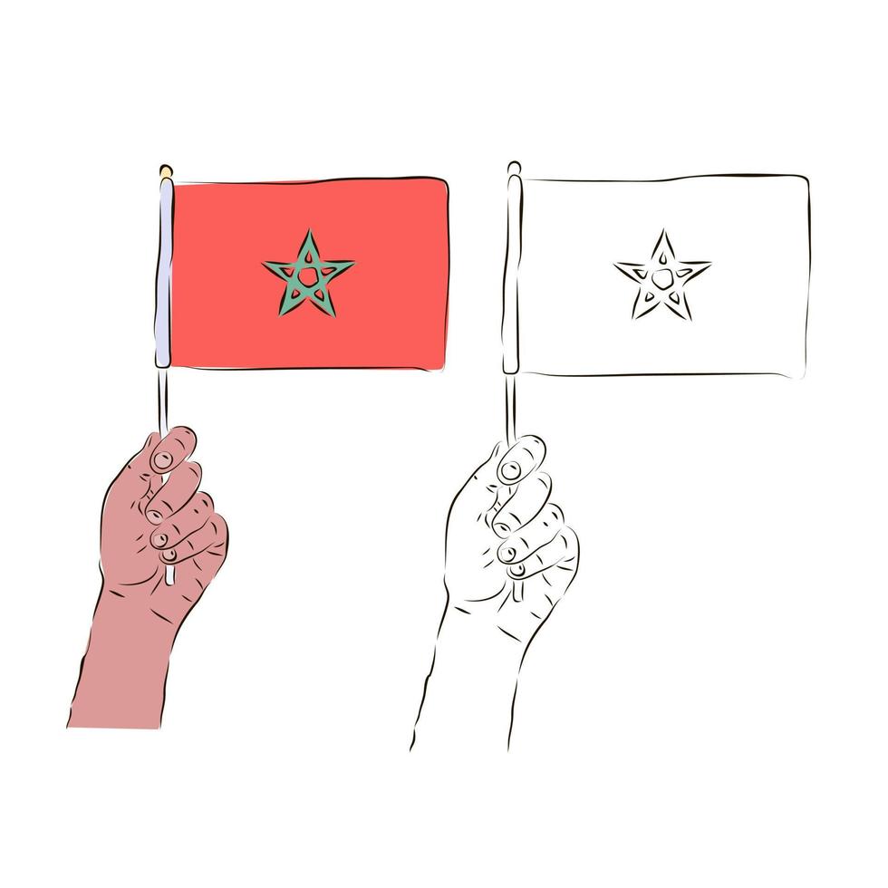 le drapeau du maroc est dans la main d'un homme en couleur et noir et blanc. le concept de patriotisme allemand. vecteur