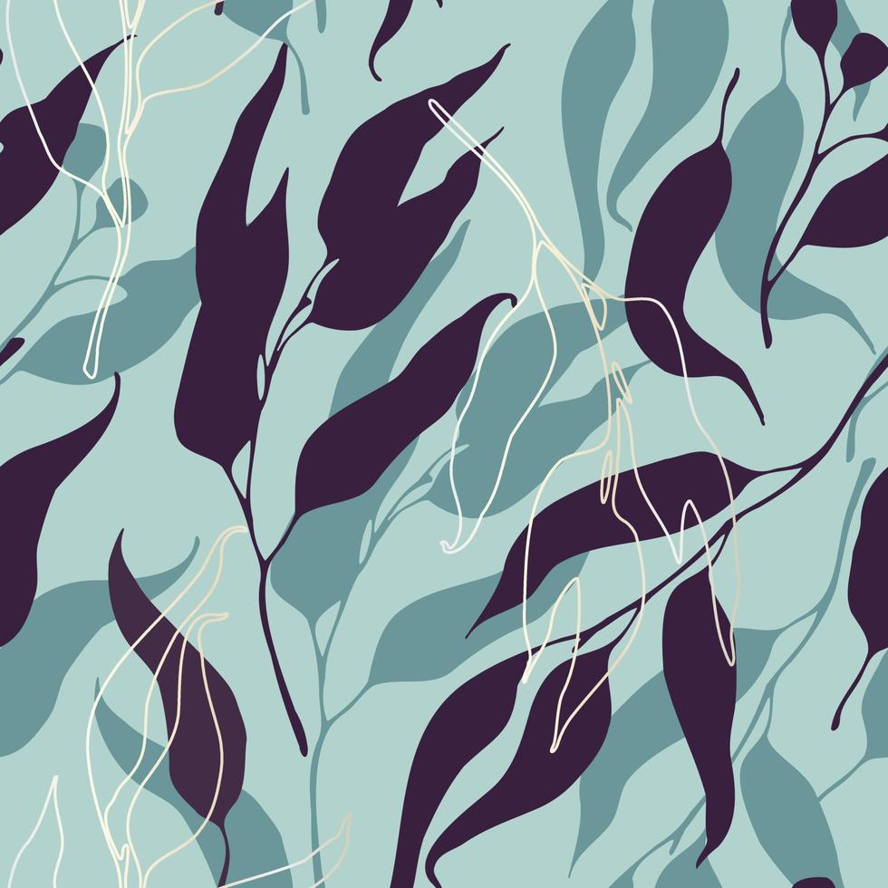 silhouette de feuille d'eucalyptus motif botanique sans couture dans des couleurs bleu gris vecteur
