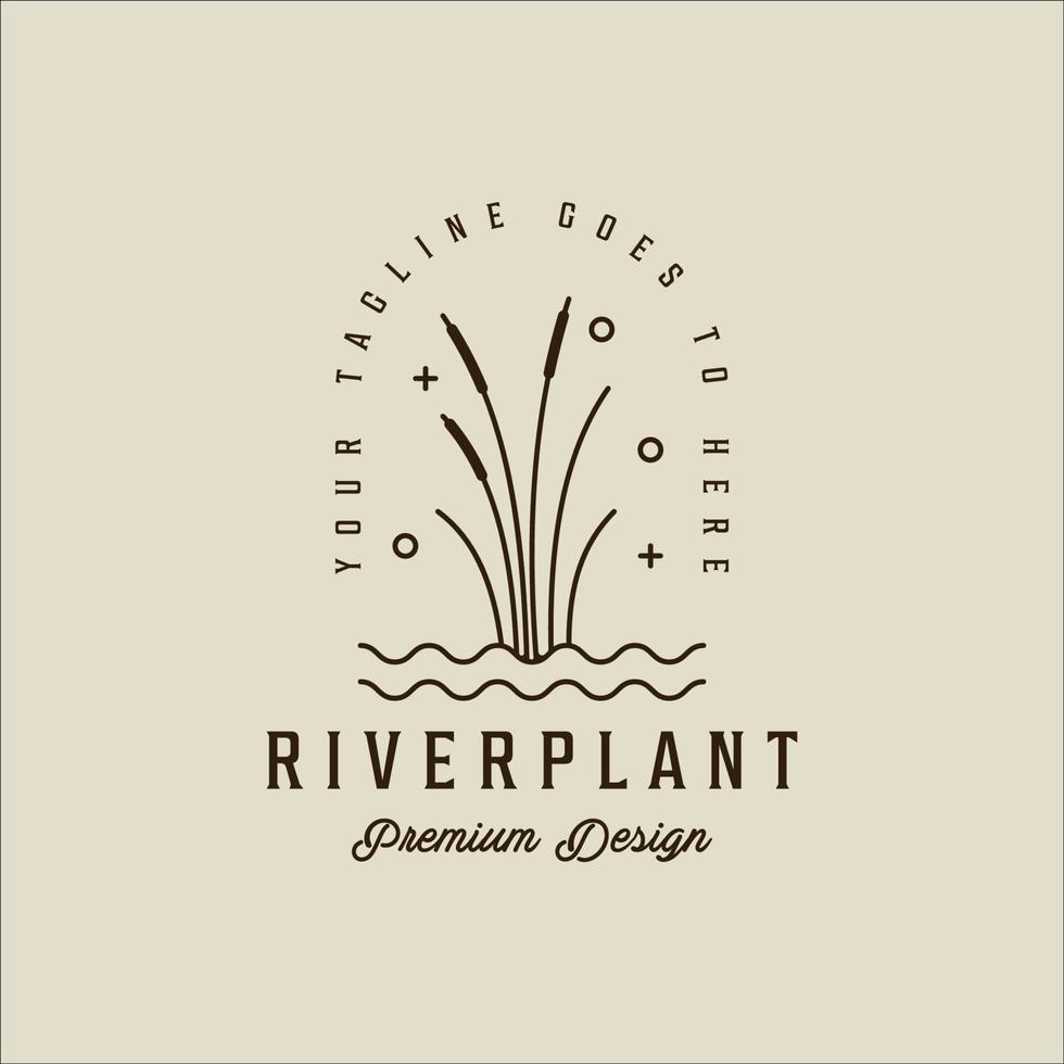 rivière plante roseau logo dessin au trait vecteur illustration simple modèle icône conception graphique. quenouilles herbe nature signe ou symbole pour l'environnement concept naturel avec typographie