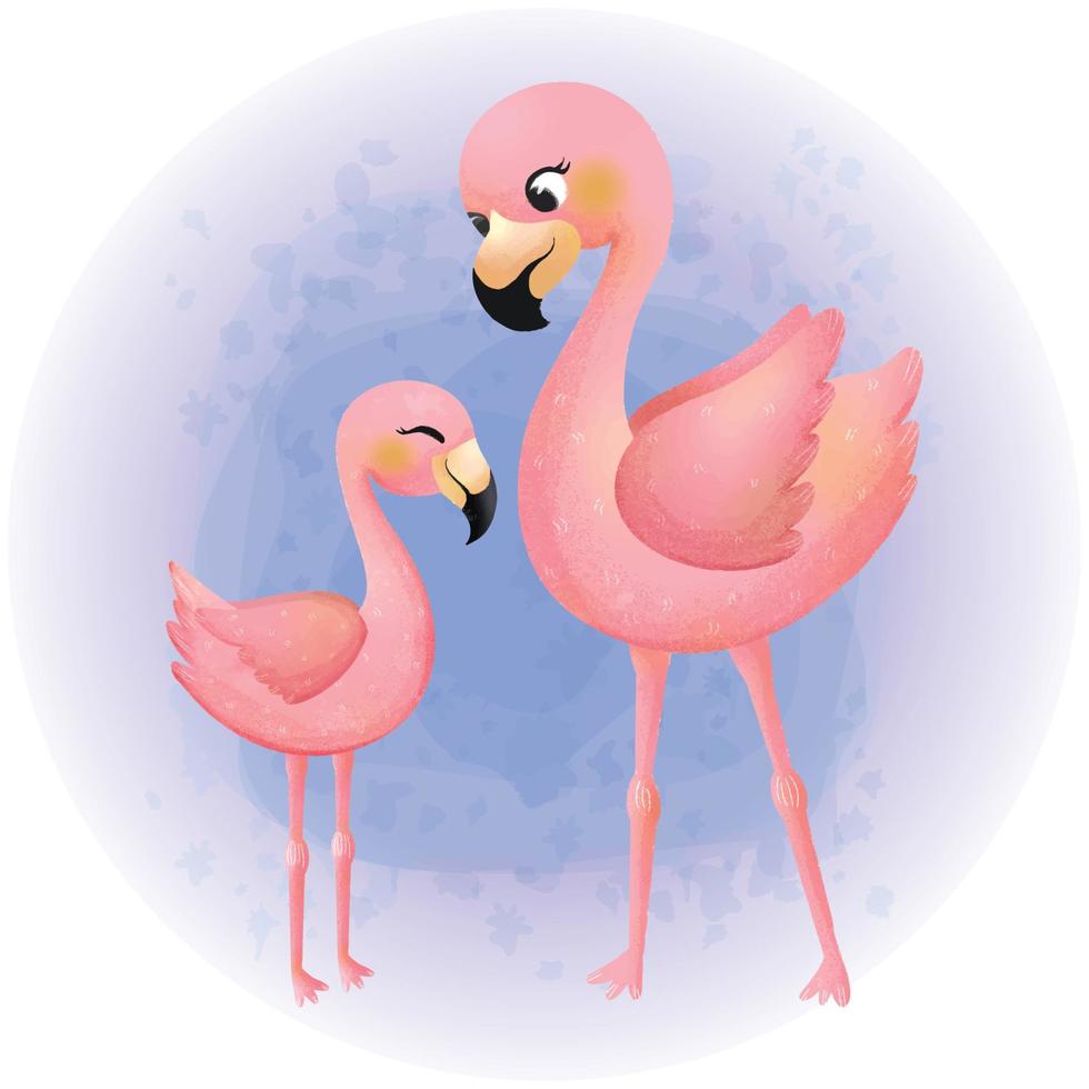 personnage de dessin animé aquarelle famille flamingo mère et fille vecteur