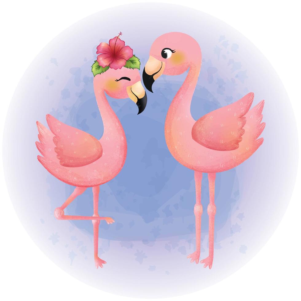 couple de flamants roses romantique pour la célébration de la saint valentin aquarelle vecteur