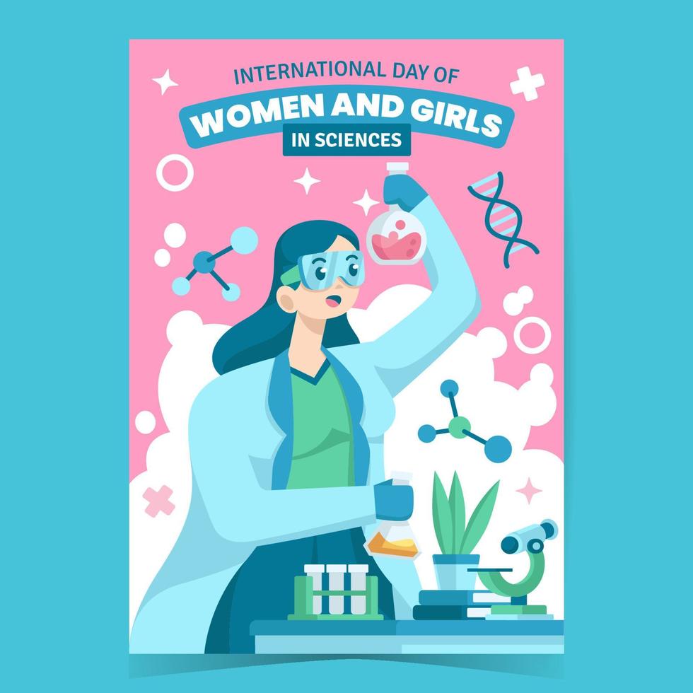 affiche de la journée internationale des femmes et des filles dans la science vecteur