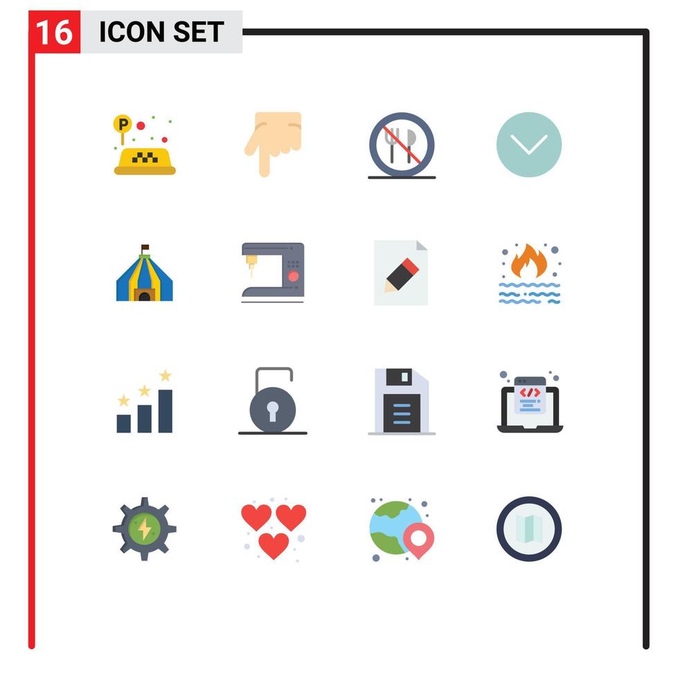 interface mobile jeu de couleurs plates de 16 pictogrammes de tente de café interdit tant lecteur multimédia pack modifiable d'éléments de conception de vecteur créatif