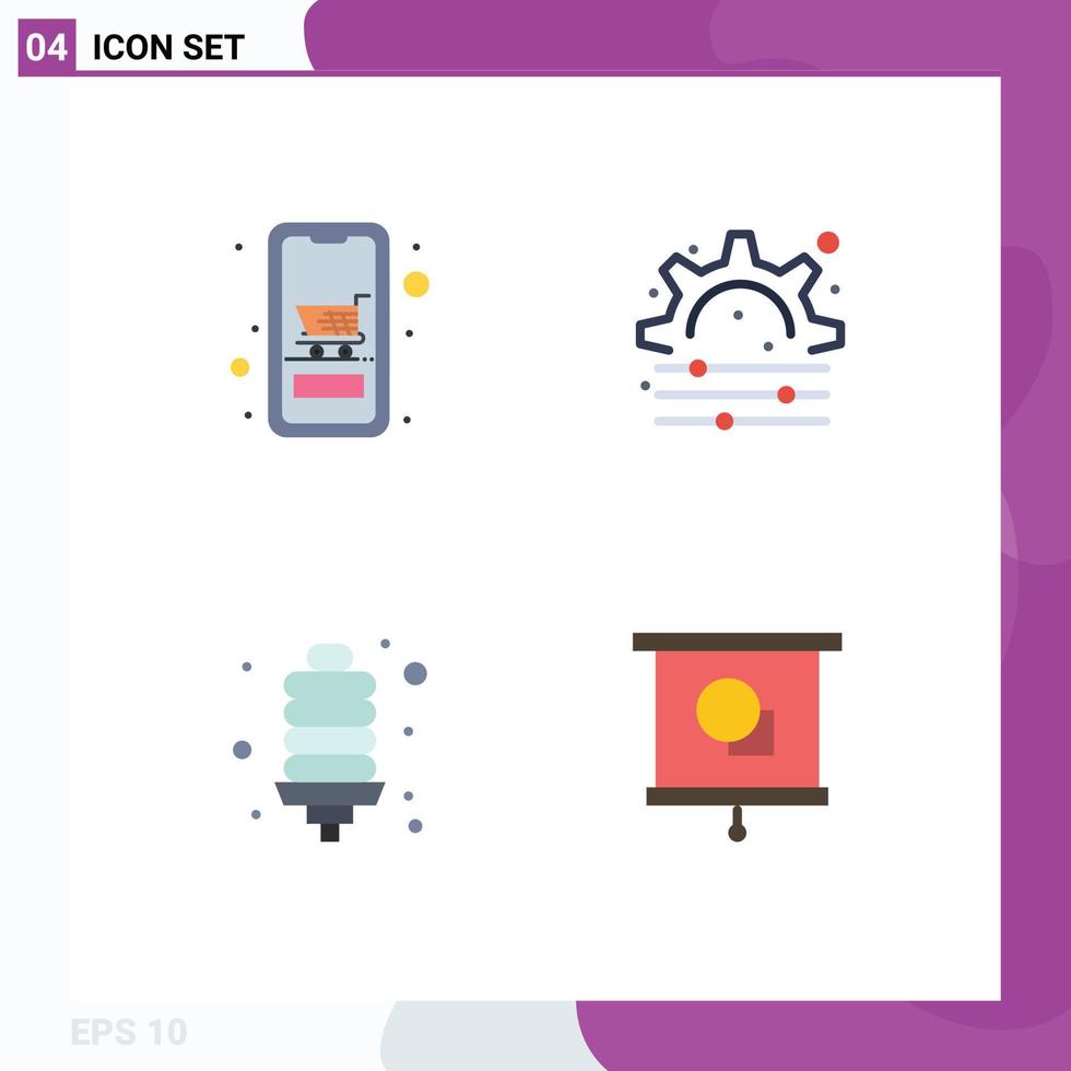 ensemble de 4 icônes plates vectorielles sur la grille pour le processus d'achat d'ampoule d'énergie panier éléments de conception vectoriels modifiables d'énergie vecteur