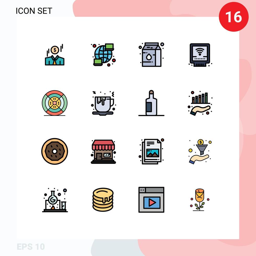 16 concept de ligne remplie de couleurs plates pour les sites Web mobiles et applications film d'impression en conserve plomberie éléments de conception vectoriels créatifs modifiables mécaniques vecteur