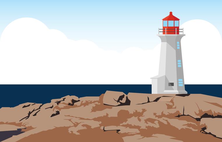 Phare sur l'illustration de la côte vecteur