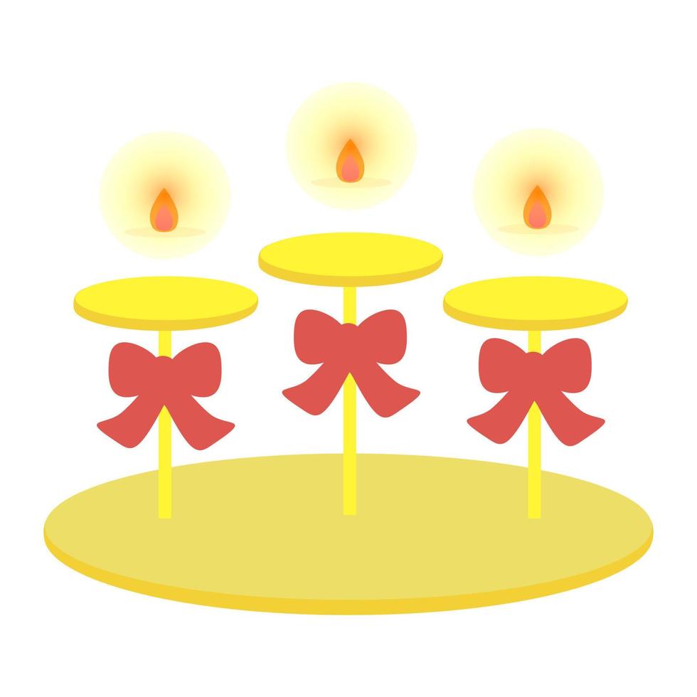 chandeliers décoratifs vintage de dessin animé mignon avec ruban rouge. candélabre à trois bougies. isolé sur fond blanc, design plat, vecteur eps10