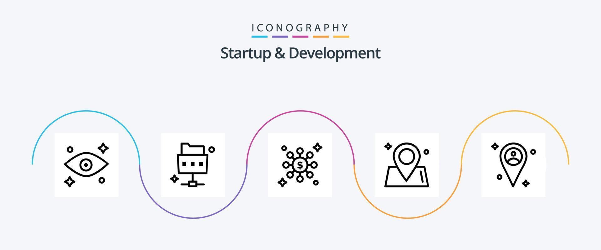 pack d'icônes de ligne de démarrage et de développement 5 comprenant . homme. réseau. carte. monde vecteur