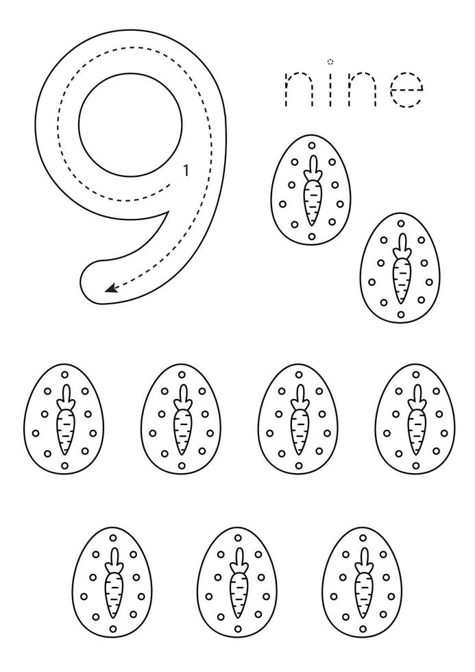 flashcard numéro 8. feuille de calcul préscolaire. feuille de travail de Pâques. vecteur