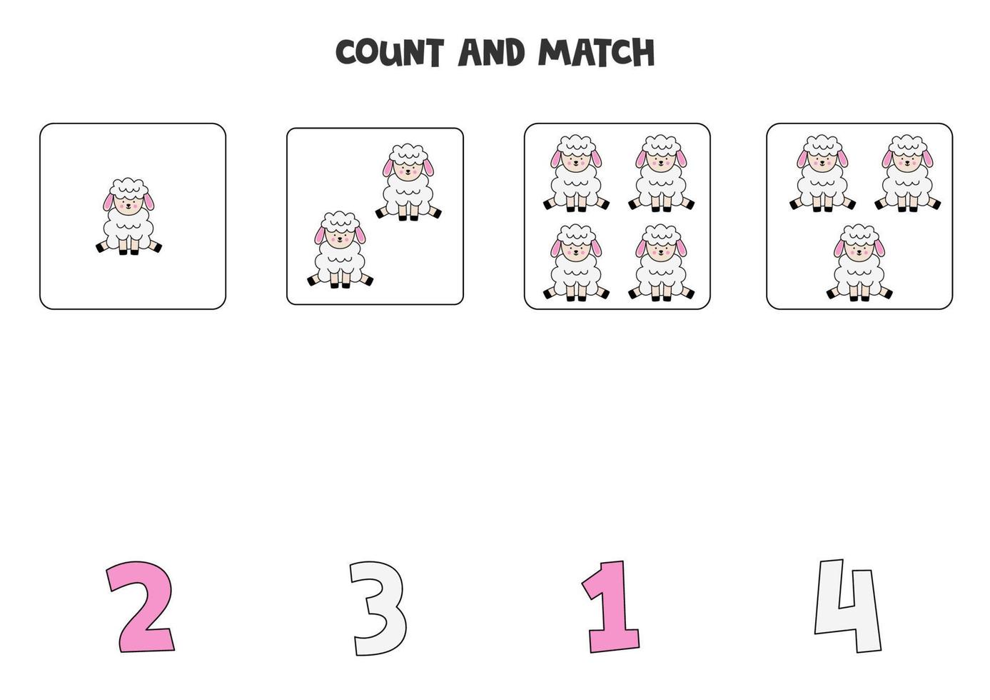 jeu de comptage pour les enfants. comptez tous les moutons de Pâques et faites correspondre les chiffres. feuille de travail pour les enfants. vecteur