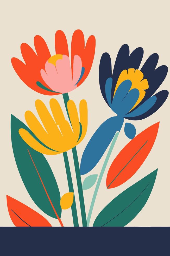 affiches florales de fleurs abstraites dans un style minimal matisse, décoration murale d'art moderne vecteur