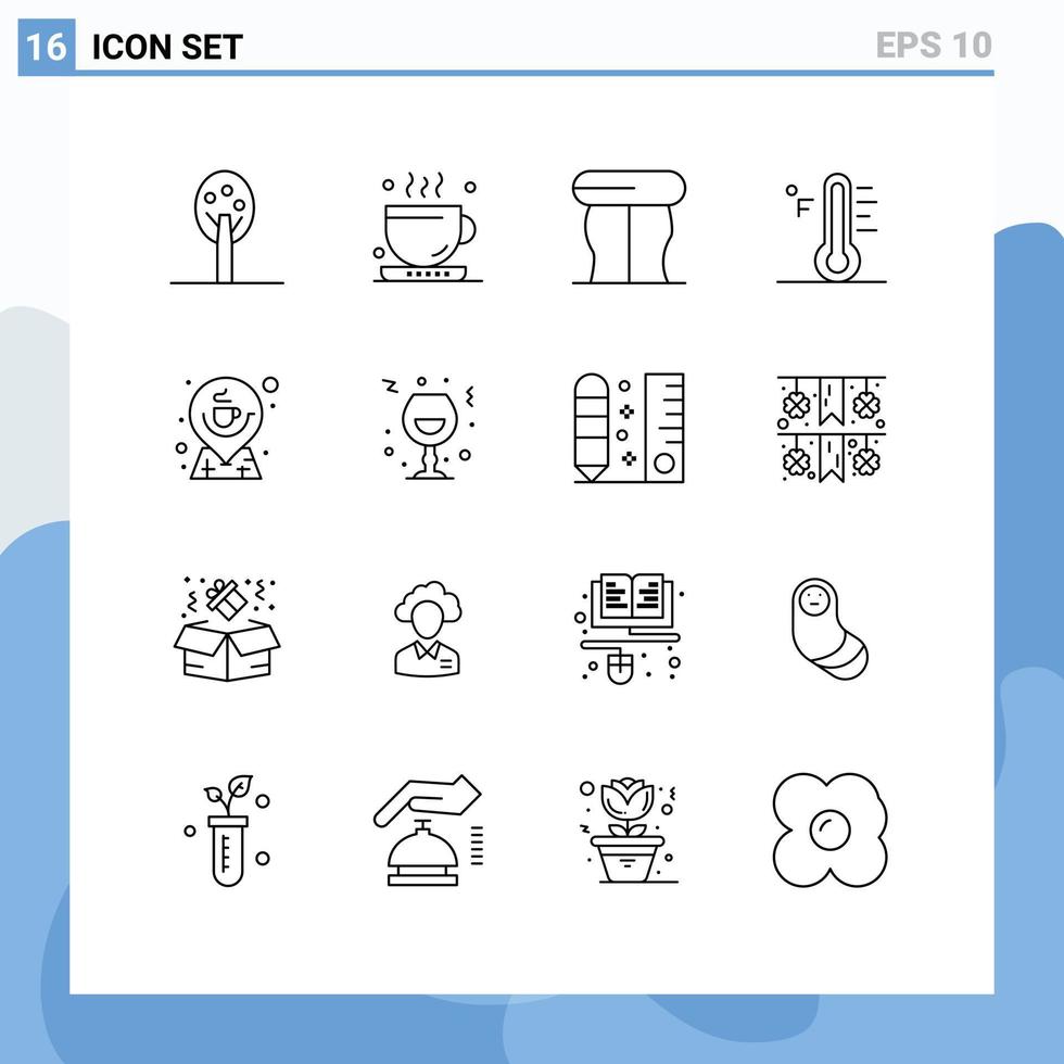 ensemble moderne de 16 contours et symboles tels que la direction café température intérieure pluvieuse éléments de conception vectoriels modifiables vecteur