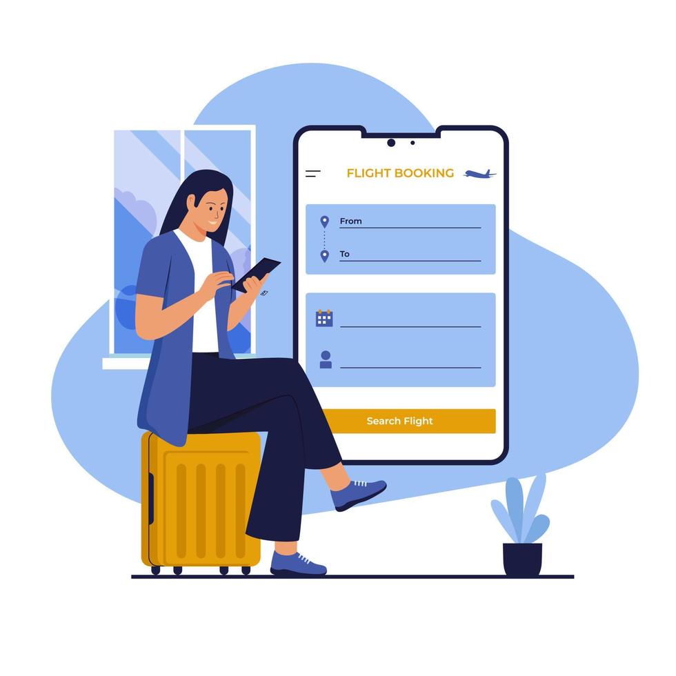 concept d'illustration de réservation en ligne de billets d'avion. illustration pour sites Web, pages de destination, applications mobiles, affiches et bannières. illustration vectorielle plane à la mode vecteur